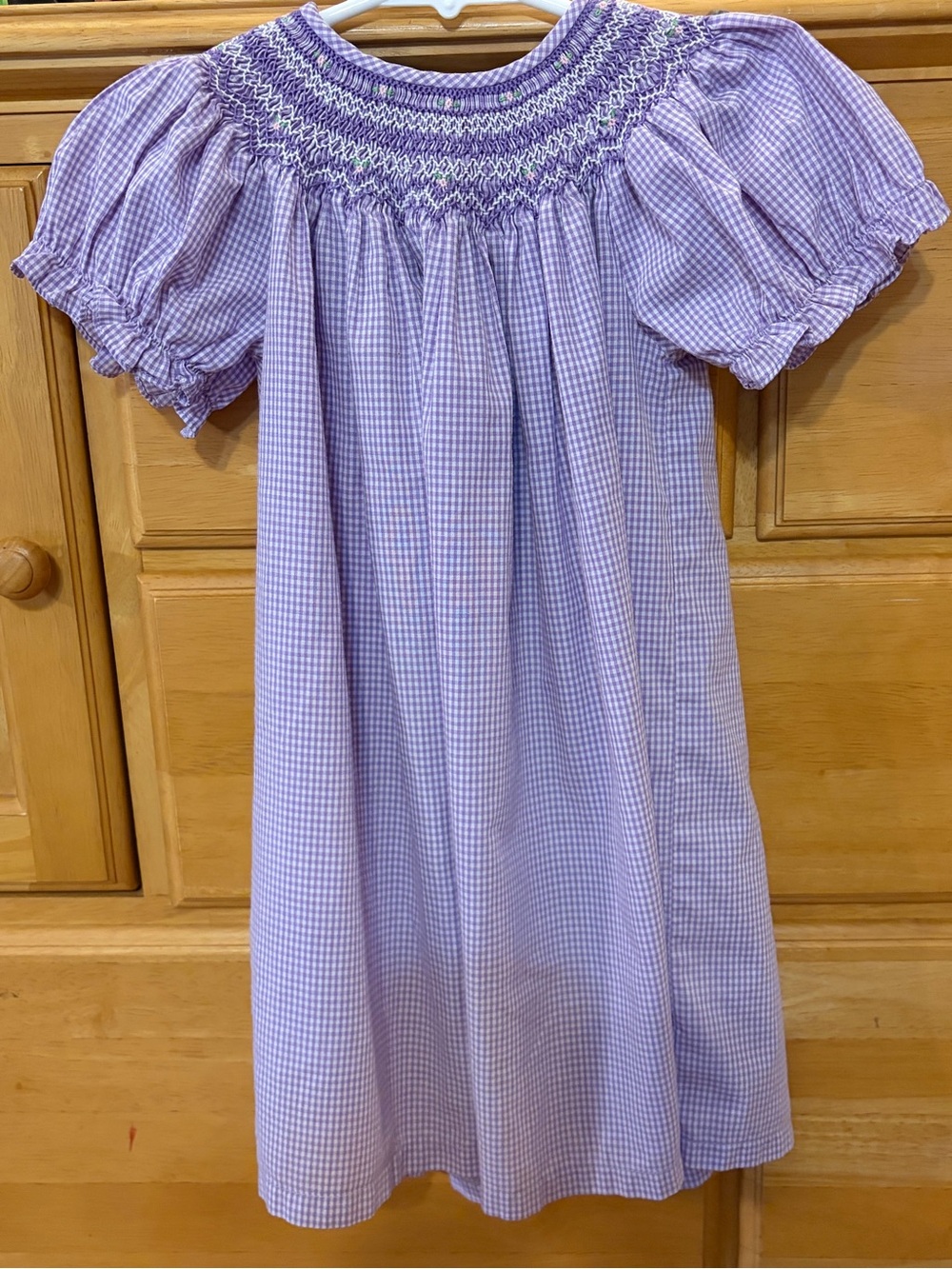 Rosalina Girls' Purple Bishop Dress Smocked w/Pink, White & Purple Size 12 Month